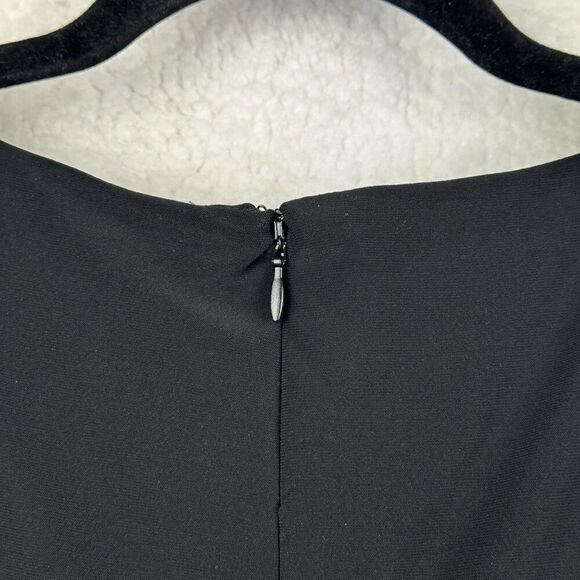 Lauren Ralph Lauren Midi Dress Size 12 Black Leather Trim Goth Viking Ren Faire - Picture 11 of 13